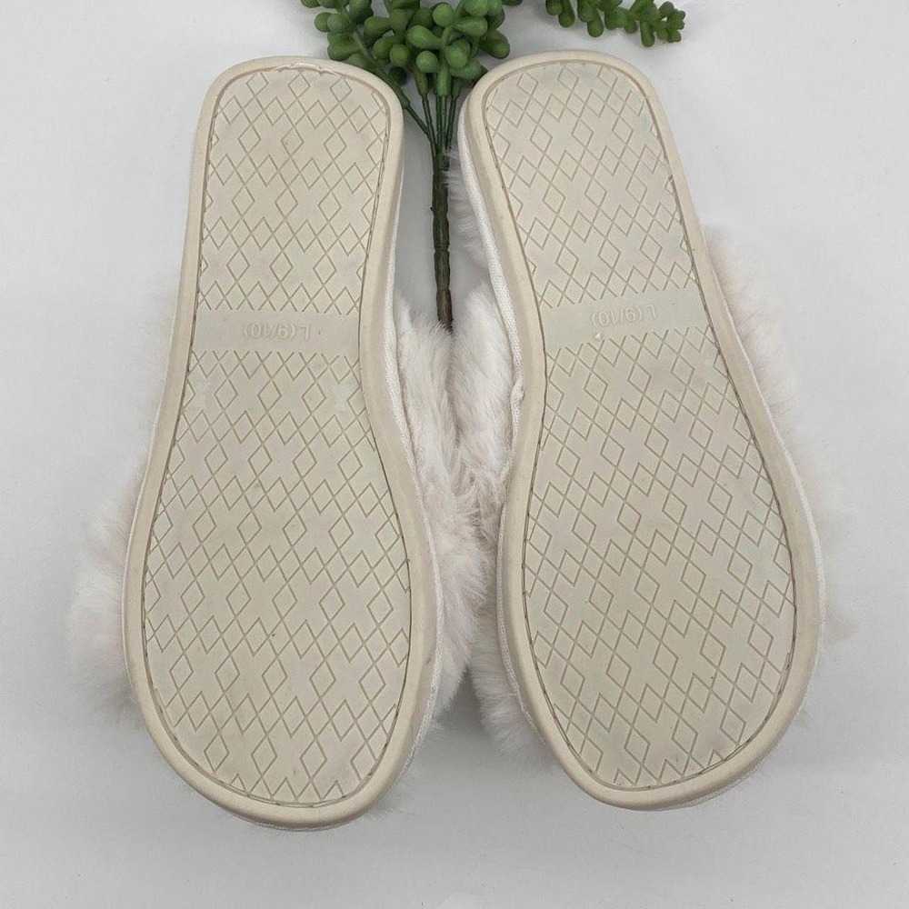 Flora By Flora Nikrooz Faux Fur Slipper Slides White Size Large 9/10 - Picture 8 of 8